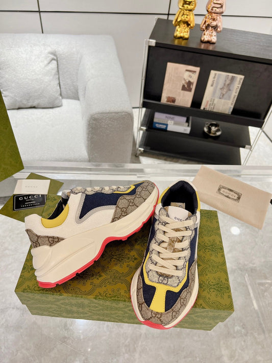 GG Supreme Monogram Mix Monogram Mens Rhyton Sneakers 11 London Blue Beige Sun Yellow